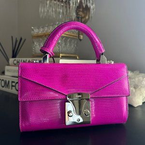 STALVEY Top Handle Mini Handbag - Neon Purple Lizard